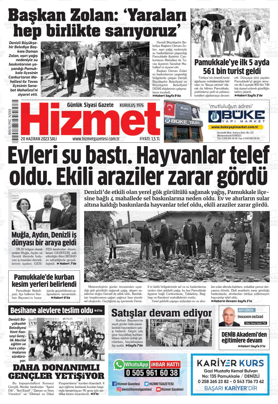 20 Haziran 2023 Hizmet Gazete Manşeti