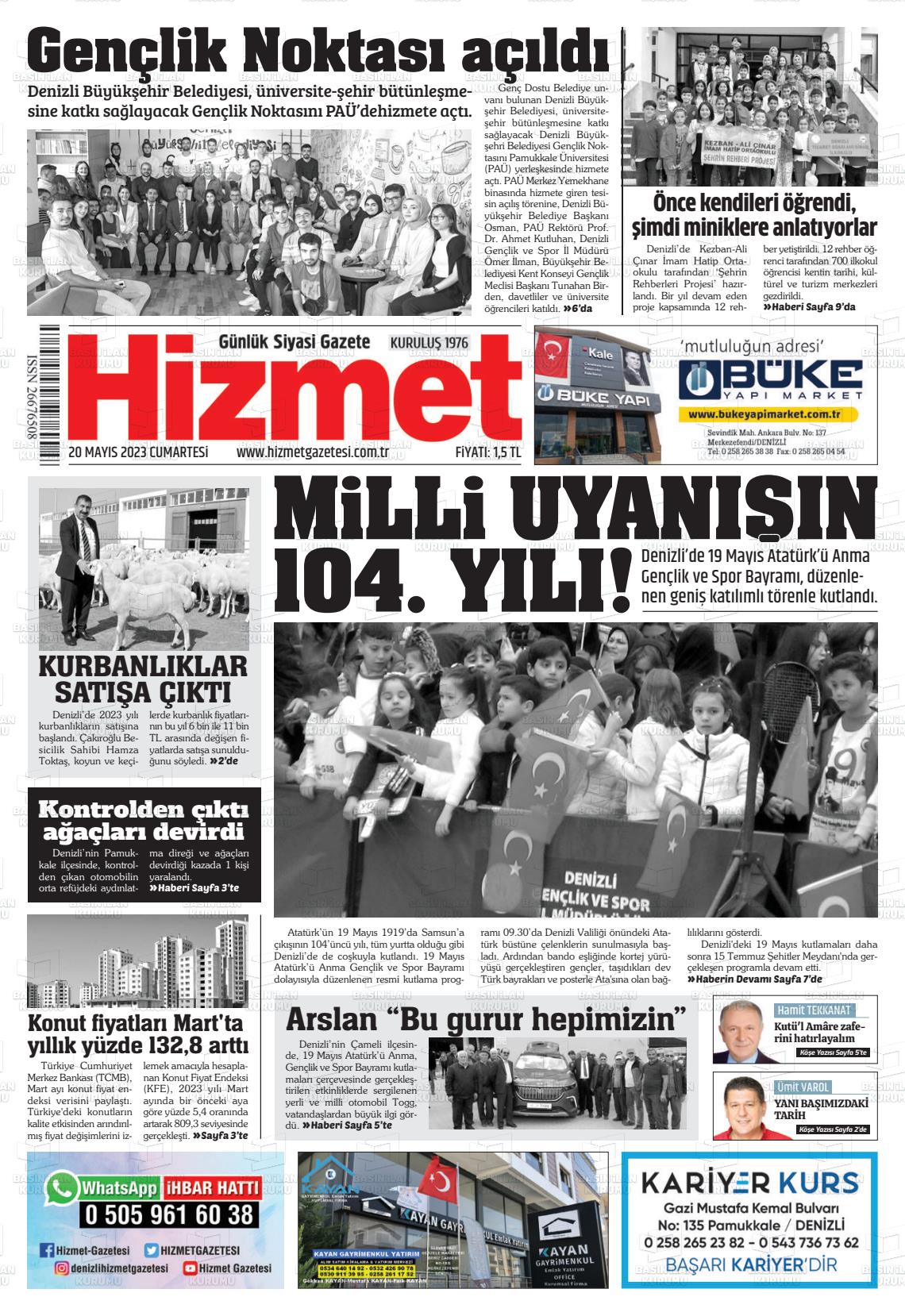 20 Mayıs 2023 Hizmet Gazete Manşeti