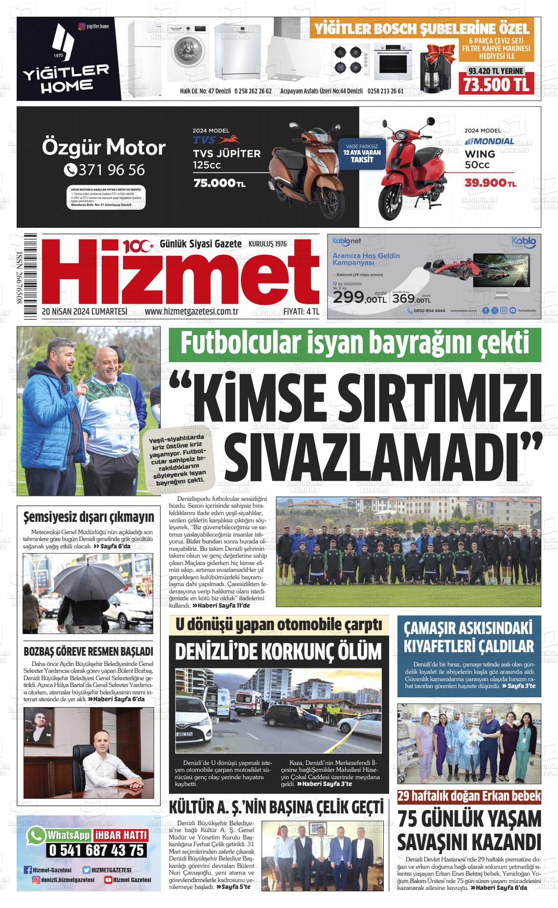 20 Nisan 2024 Hizmet Gazete Manşeti