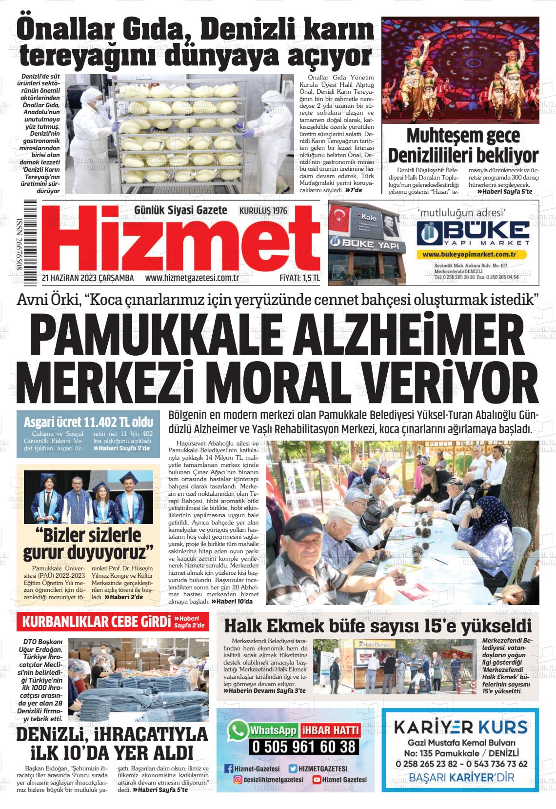 21 Haziran 2023 Hizmet Gazete Manşeti