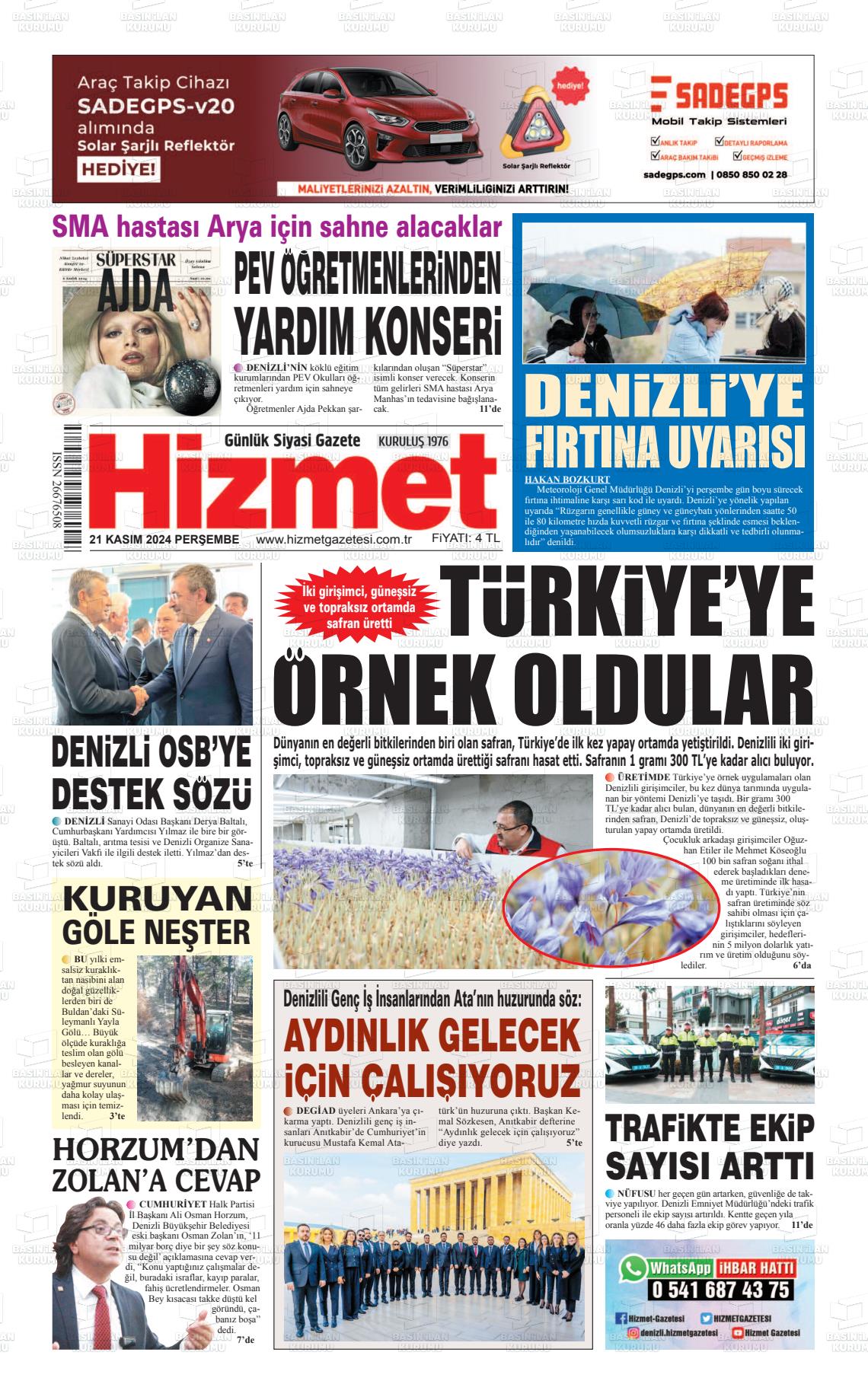 21 Kasım 2024 Hizmet Gazete Manşeti