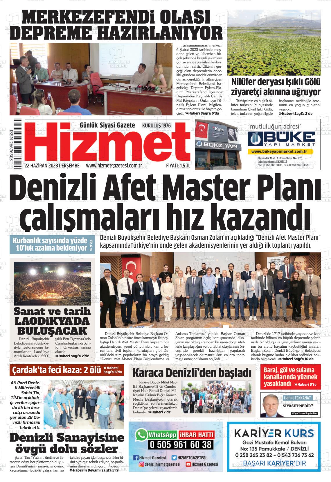 22 Haziran 2023 Hizmet Gazete Manşeti