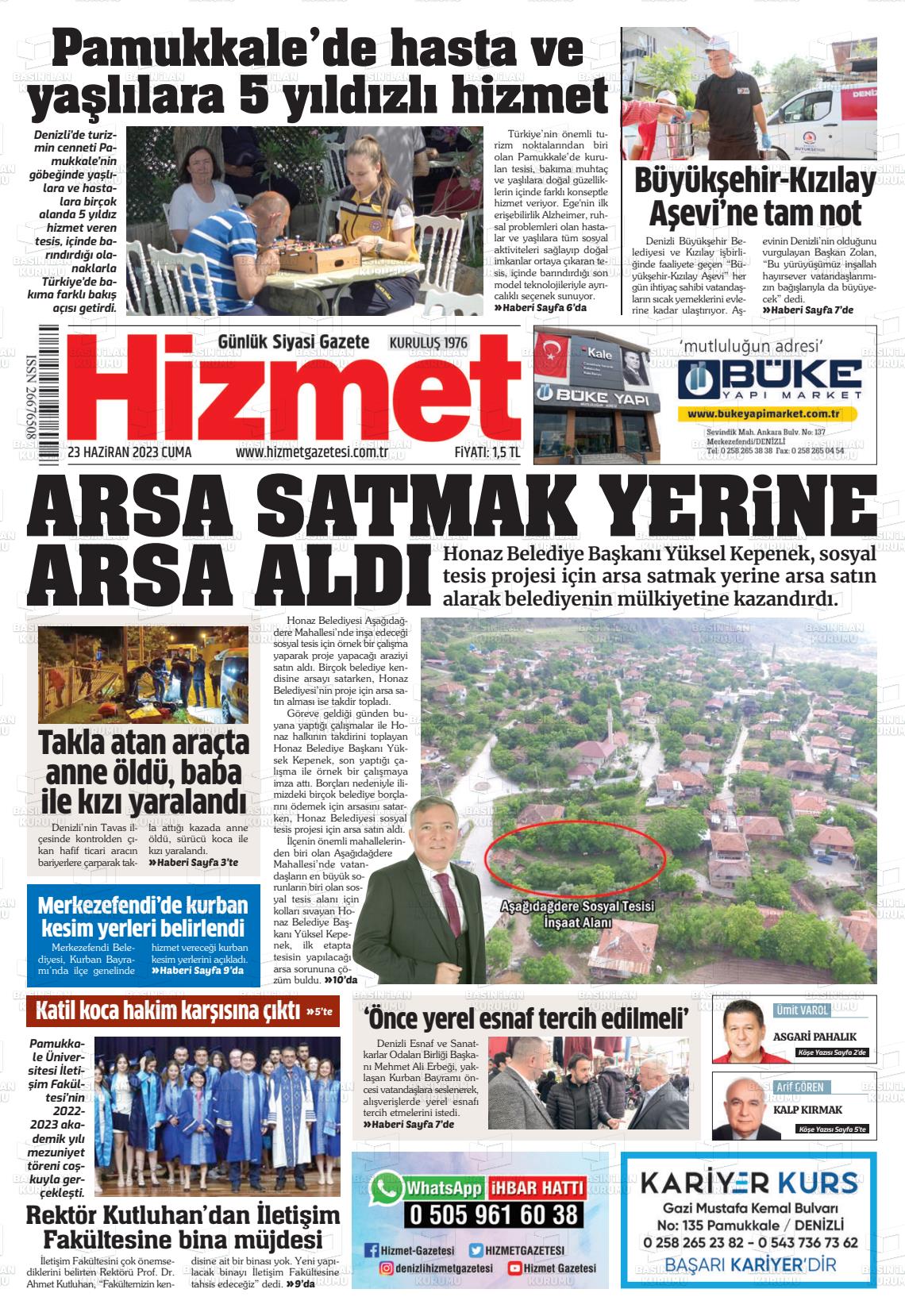 23 Haziran 2023 Hizmet Gazete Manşeti