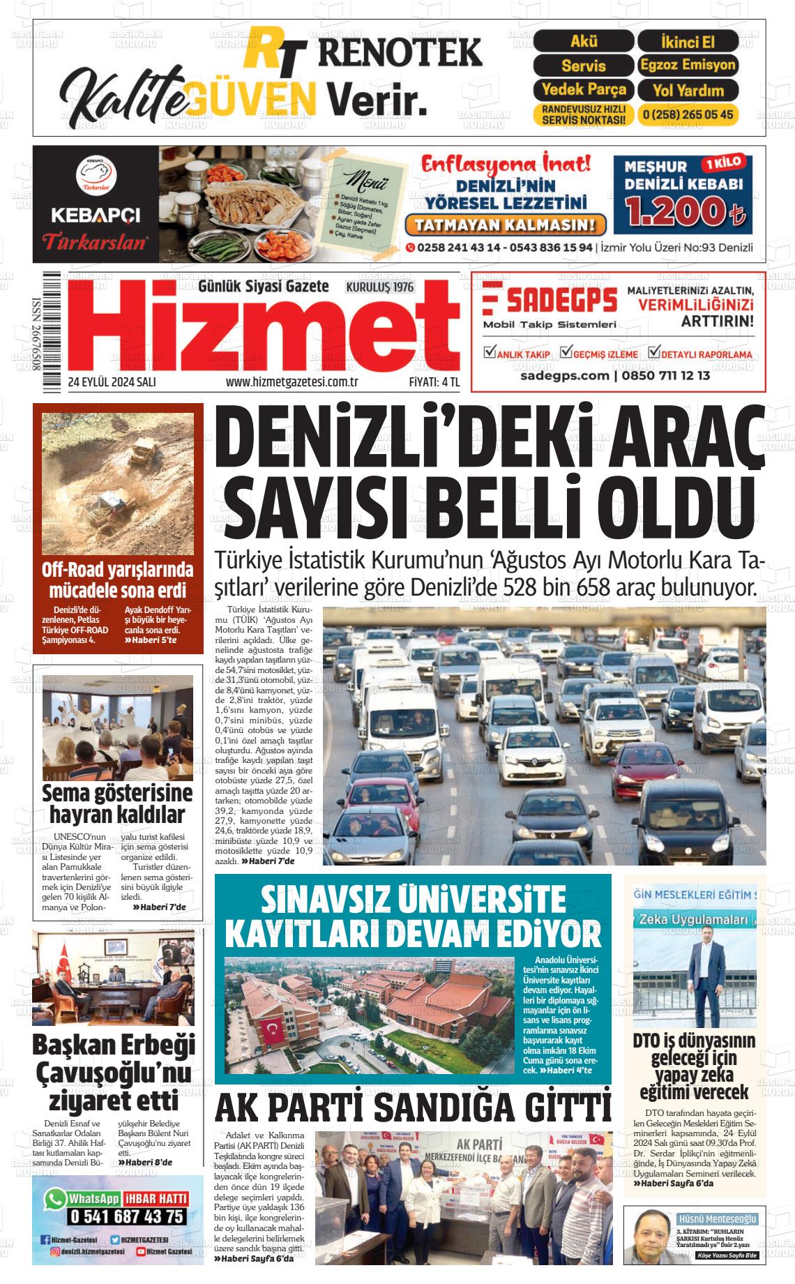 24 Eylül 2024 Hizmet Gazete Manşeti