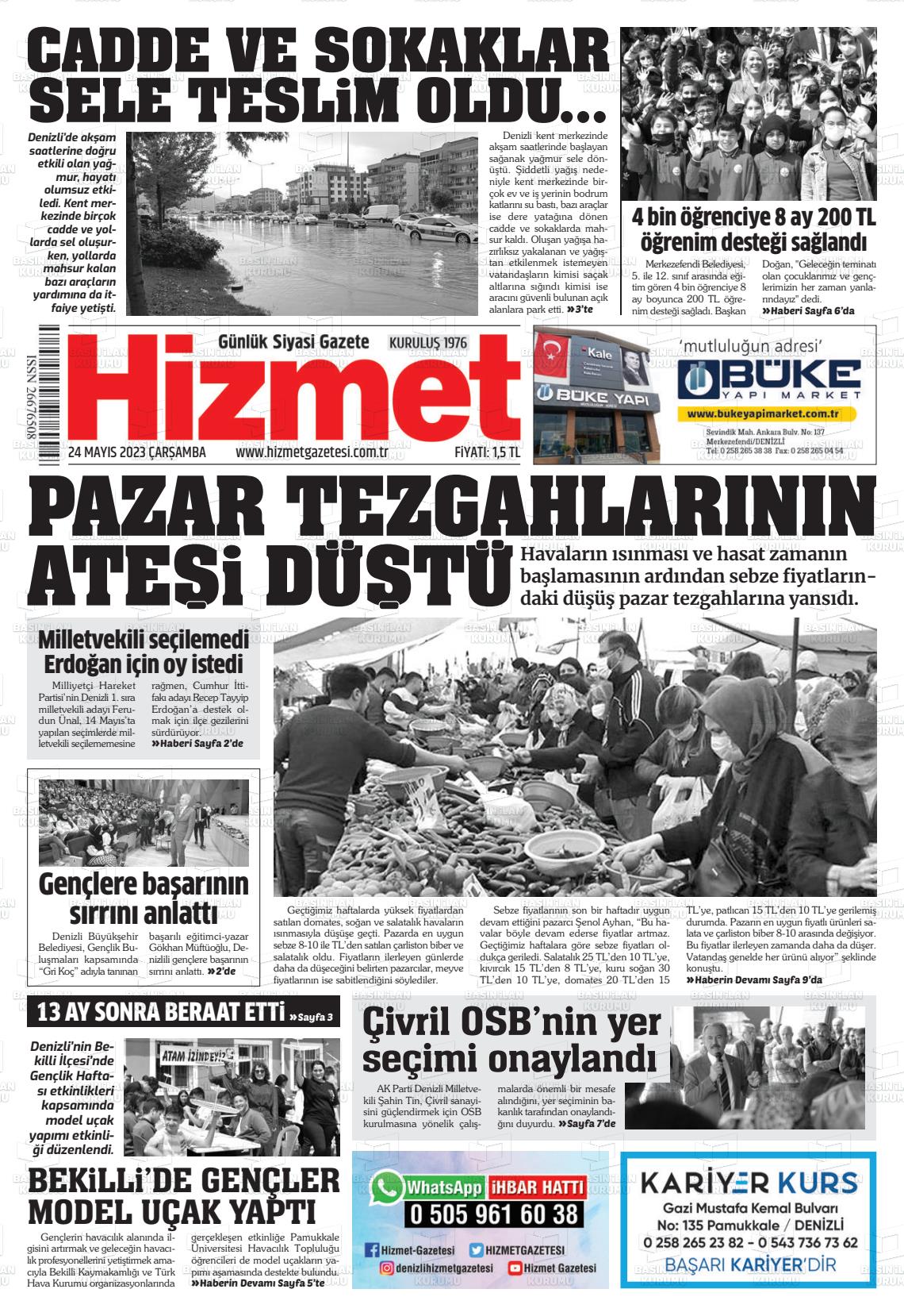 24 Mayıs 2023 Hizmet Gazete Manşeti