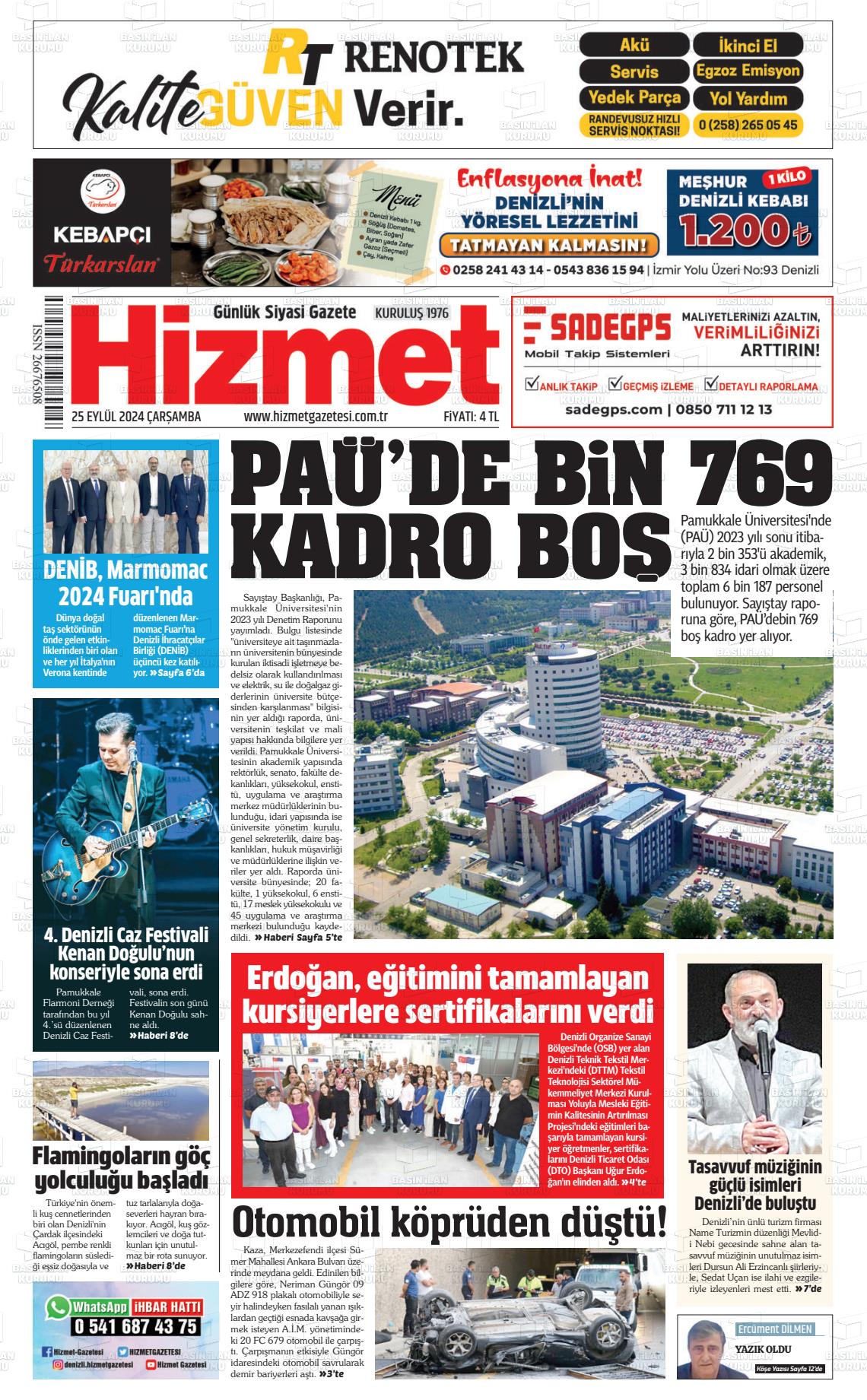 25 Eylül 2024 Hizmet Gazete Manşeti