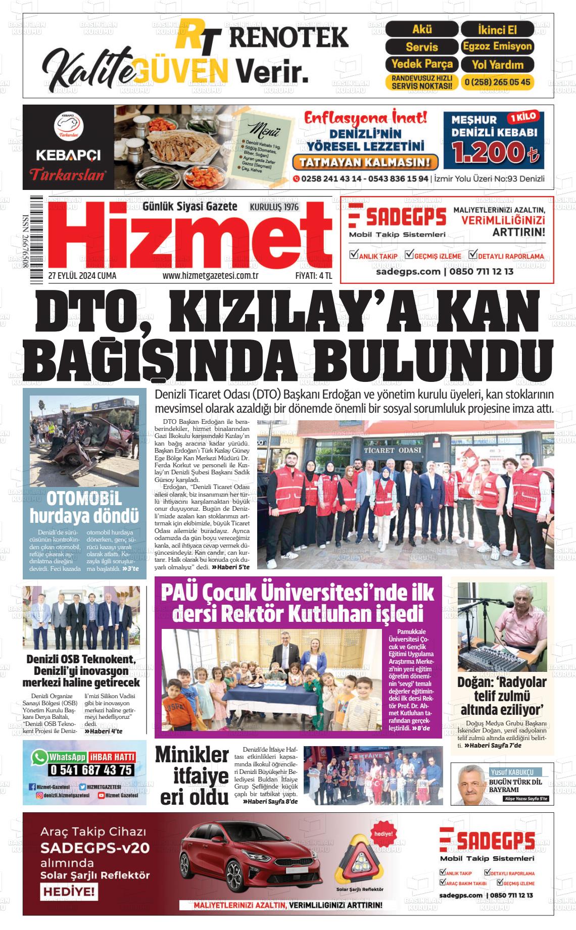 27 Eylül 2024 Hizmet Gazete Manşeti