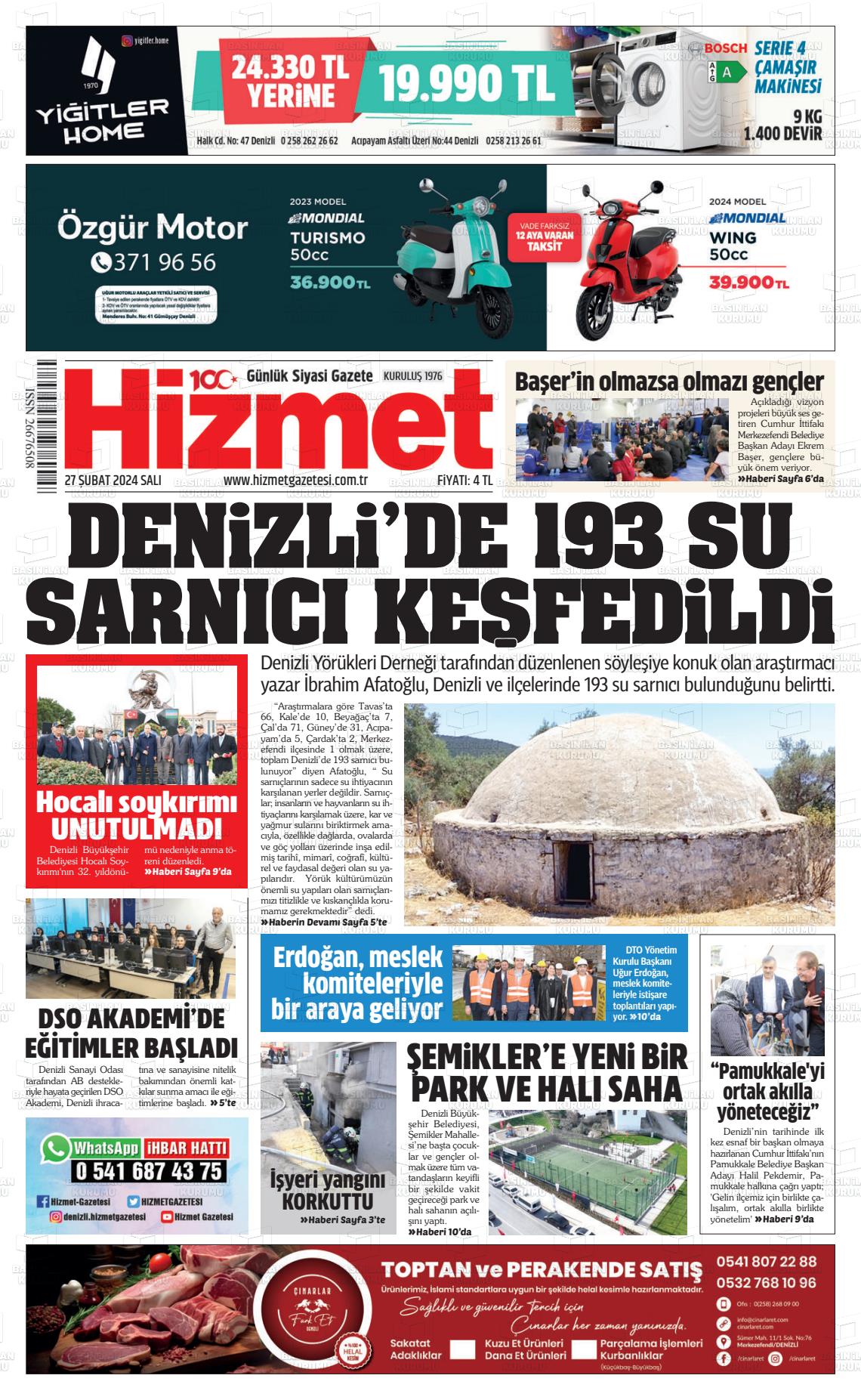 27 Şubat 2024 Hizmet Gazete Manşeti