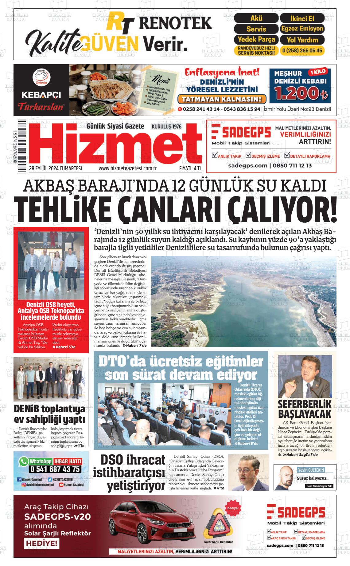 28 Eylül 2024 Hizmet Gazete Manşeti