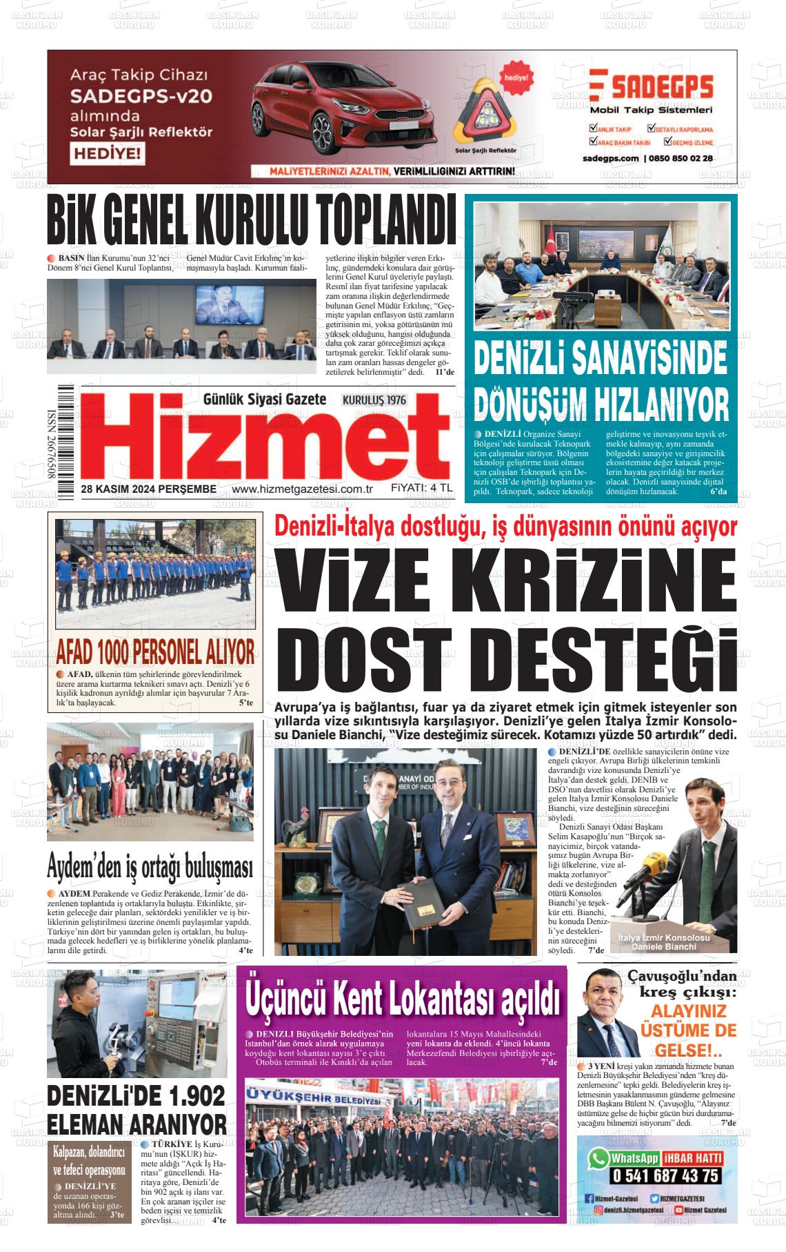 21 Aralık 2024 Hizmet Gazete Manşeti