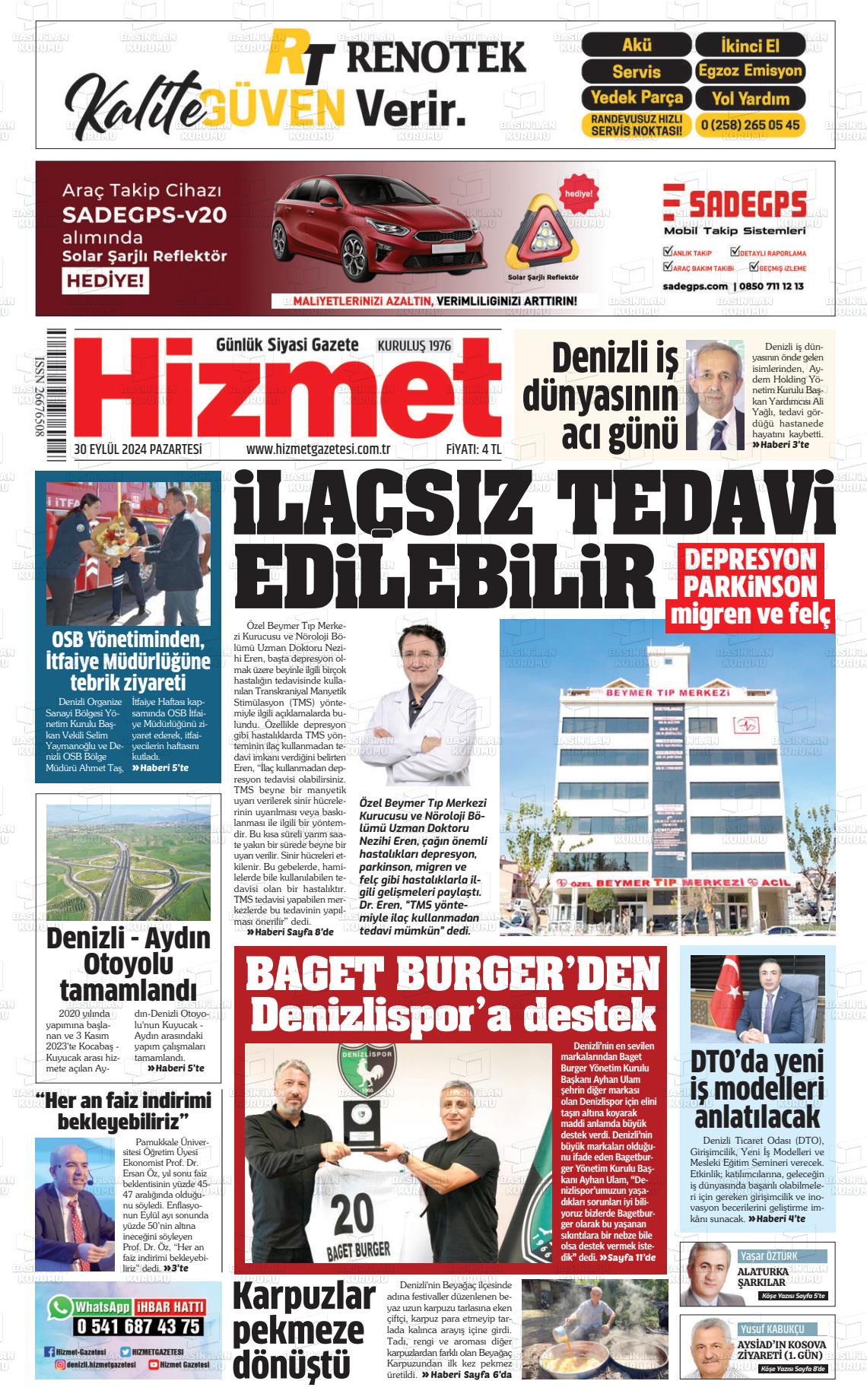 30 Eylül 2024 Hizmet Gazete Manşeti