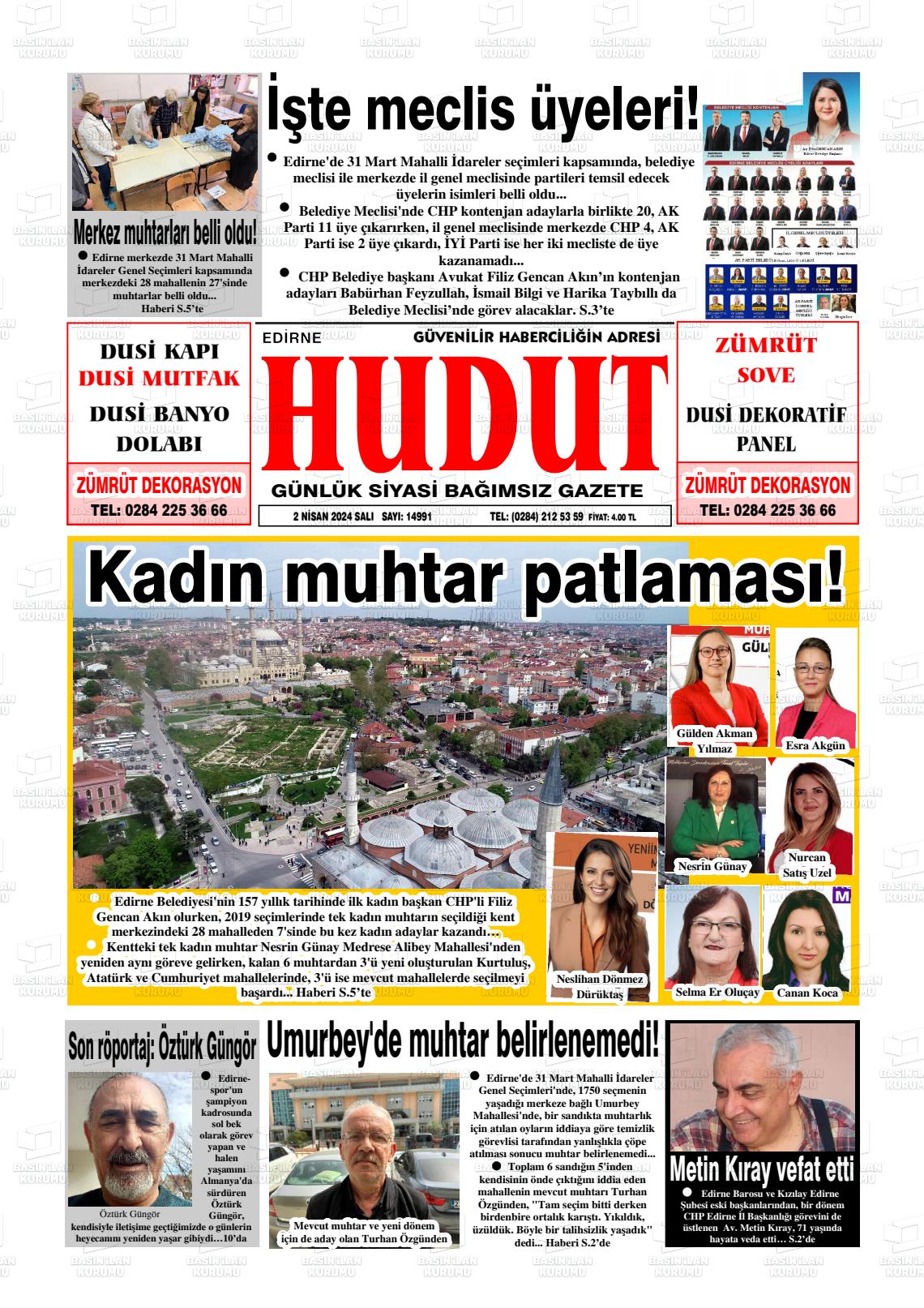 02 Nisan 2024 Hudut Gazete Manşeti