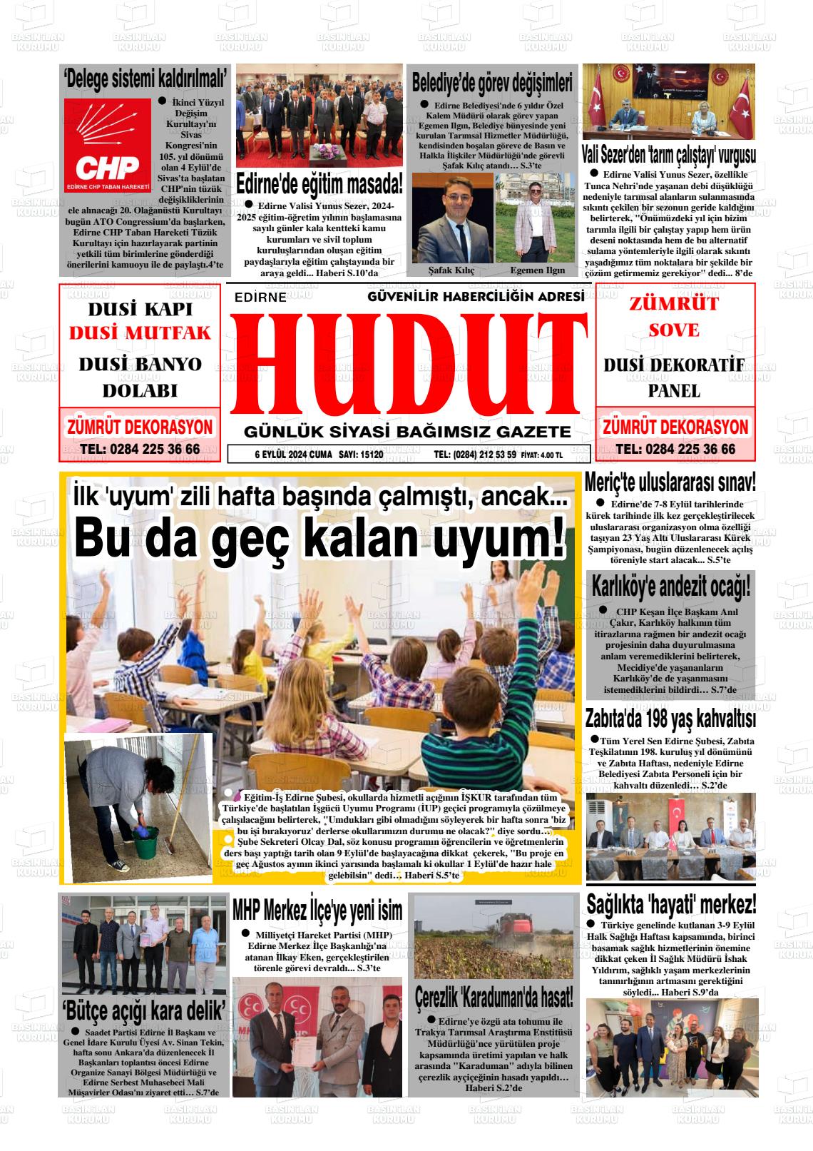 06 Eylül 2024 Hudut Gazete Manşeti