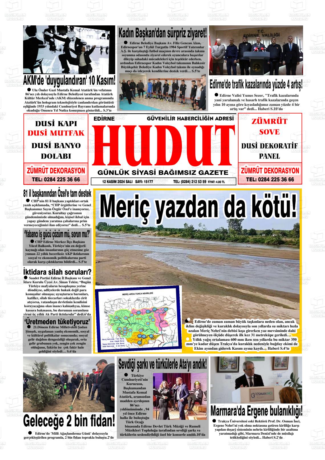 12 Kasım 2024 Hudut Gazete Manşeti