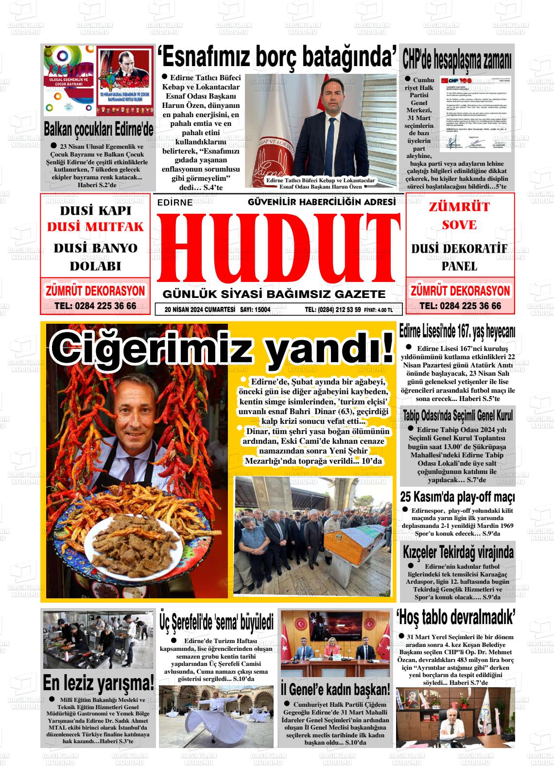 20 Nisan 2024 Hudut Gazete Manşeti