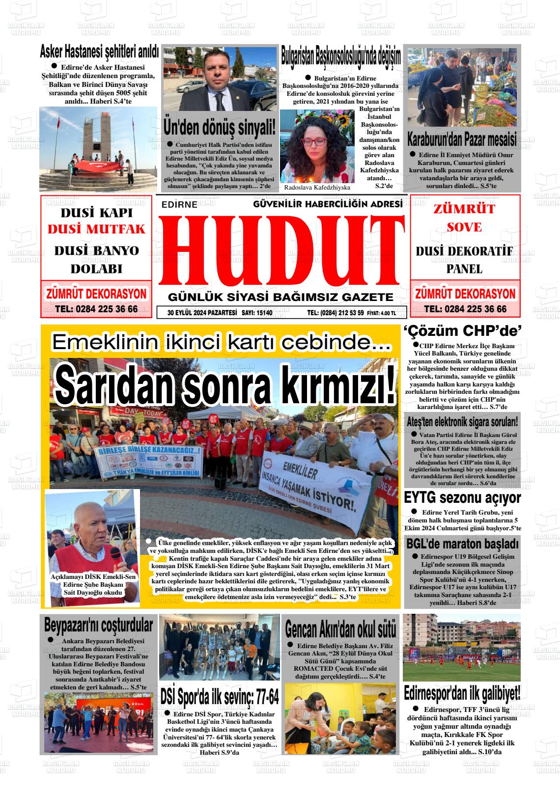 30 Eylül 2024 Hudut Gazete Manşeti