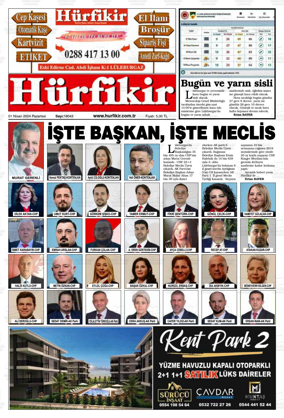 01 Nisan 2024 Hürfikir Gazete Manşeti