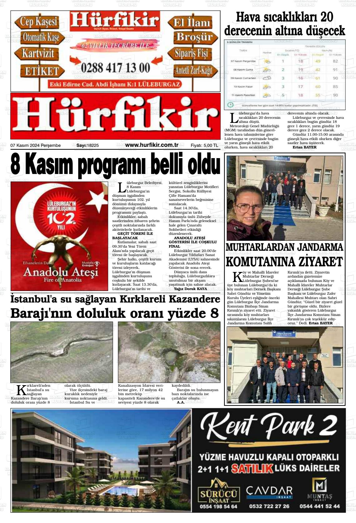 07 Kasım 2024 Hürfikir Gazete Manşeti