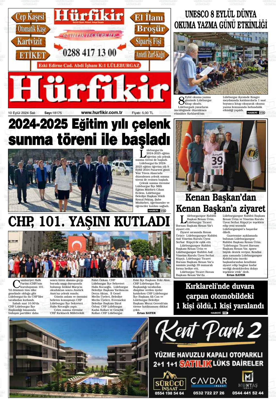 10 Eylül 2024 Hürfikir Gazete Manşeti