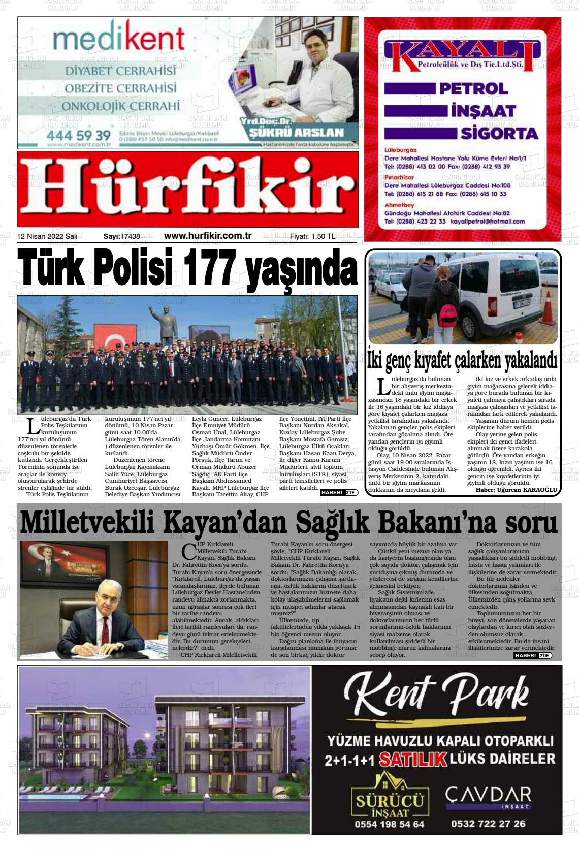 12 Nisan 2022 Hürfikir Gazete Manşeti