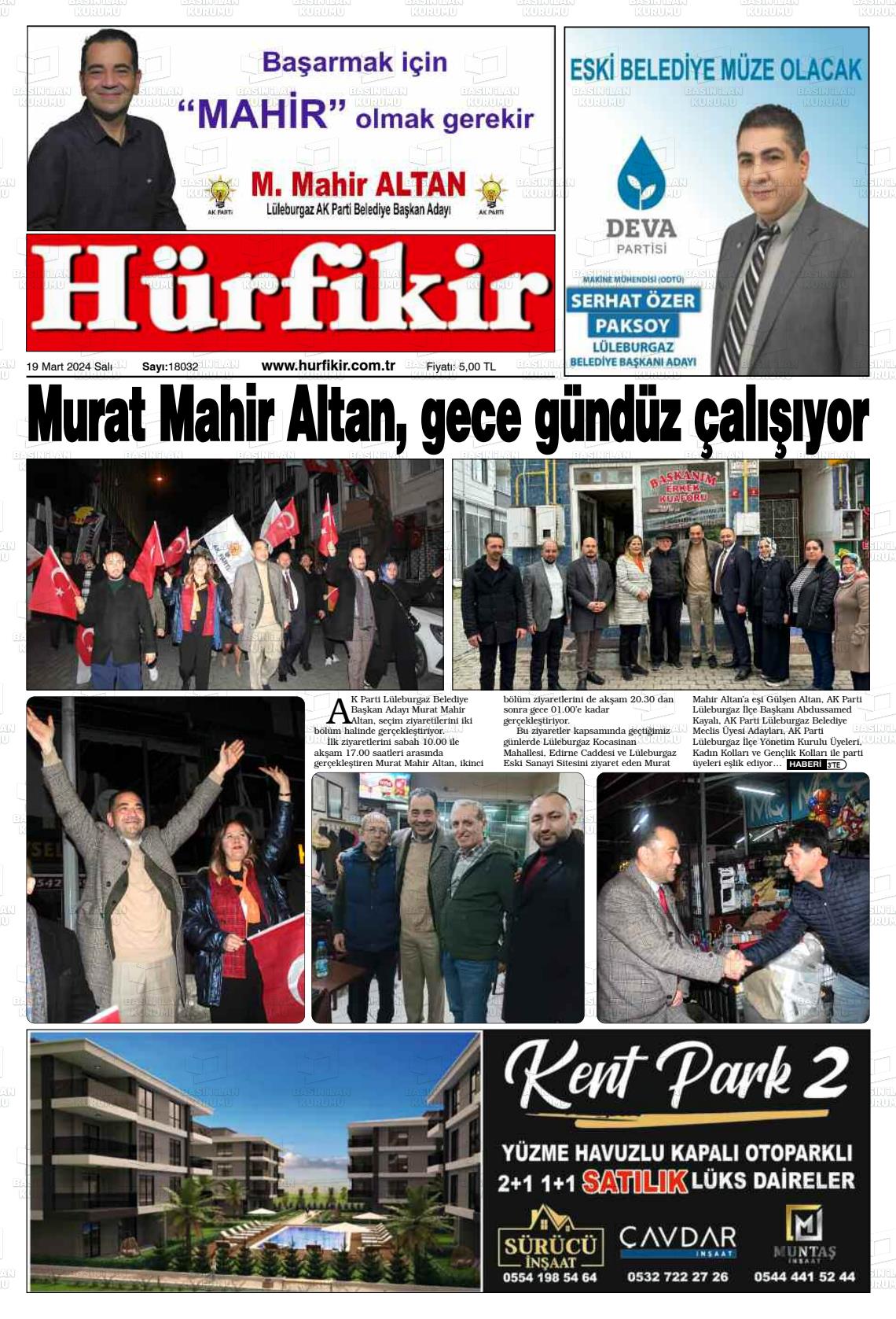 19 Mart 2024 Hürfikir Gazete Manşeti