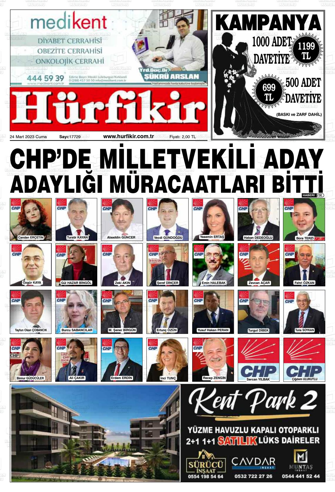 24 Mart 2023 Hürfikir Gazete Manşeti