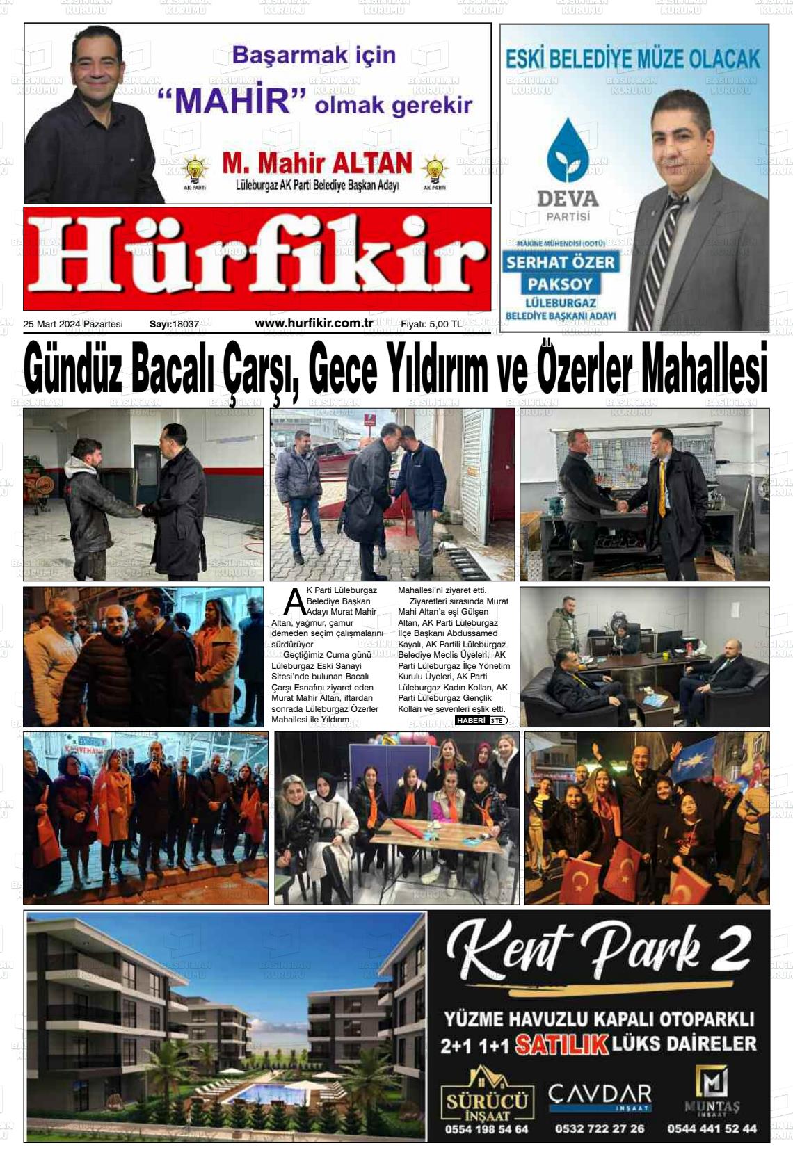 25 Mart 2024 Hürfikir Gazete Manşeti