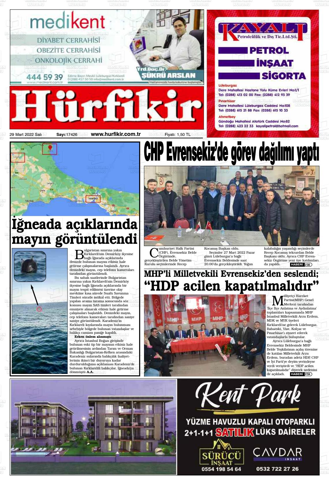 29 Mart 2022 Hürfikir Gazete Manşeti