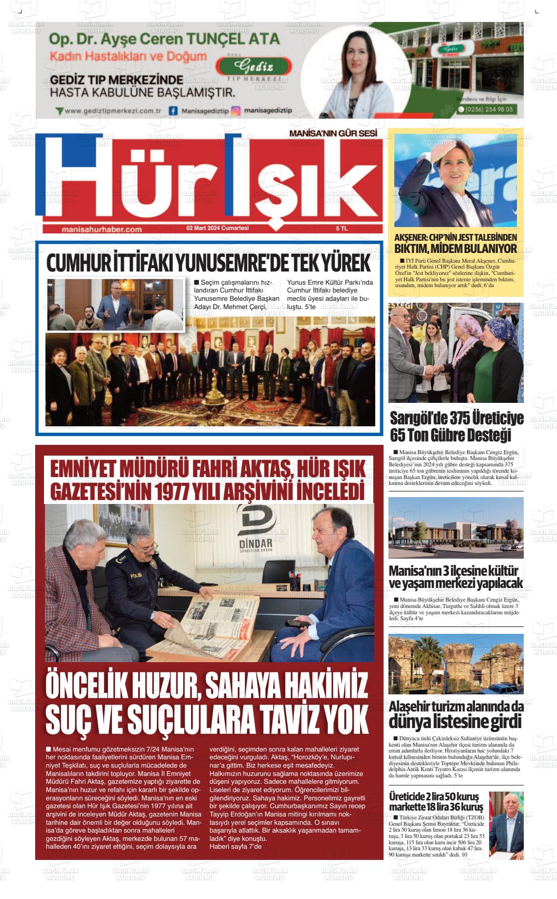 02 Mart 2024 Hür Işık Gazete Manşeti