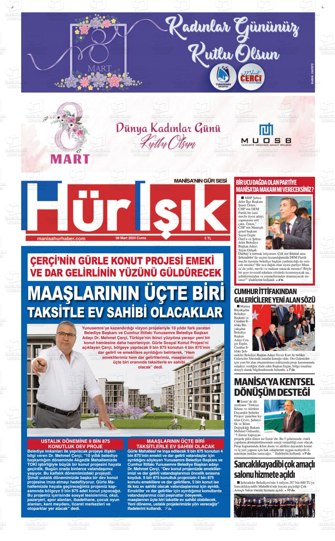 08 Mart 2024 Hür Işık Gazete Manşeti