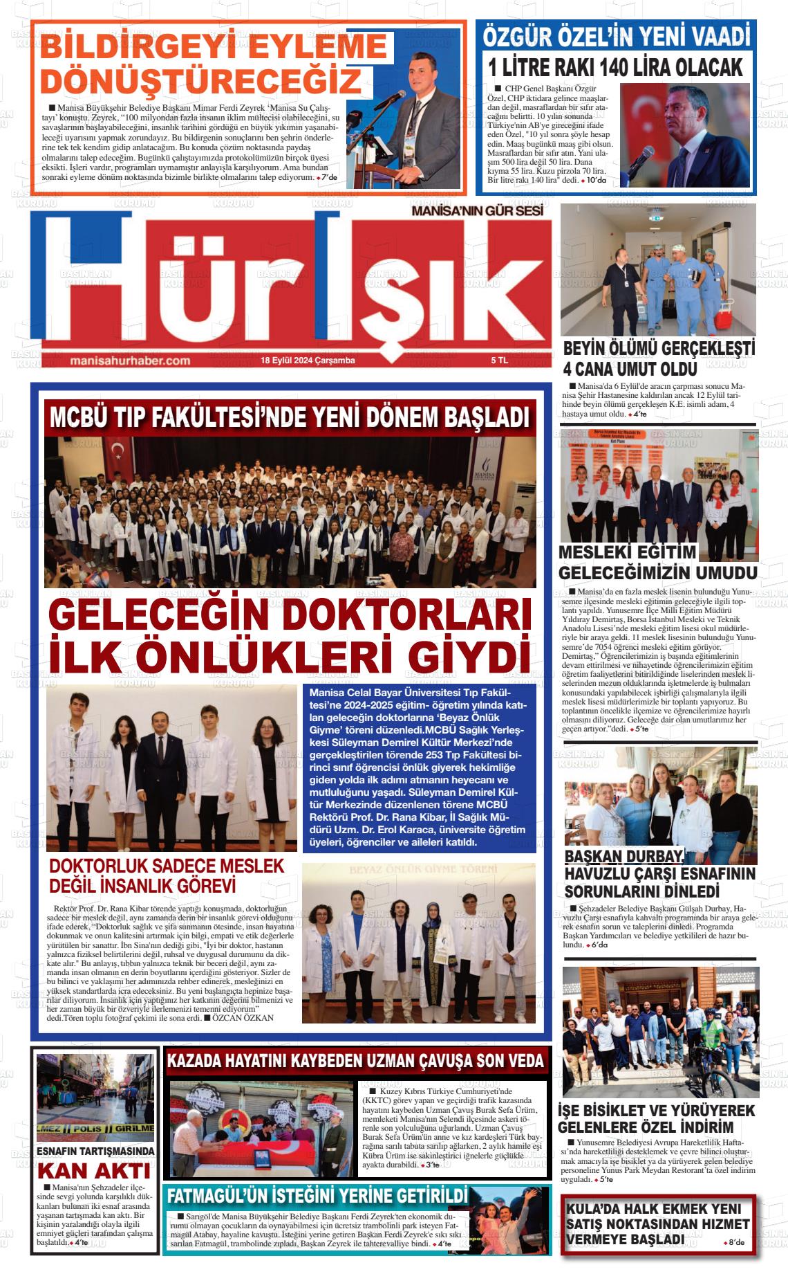 18 Eylül 2024 Hür Işık Gazete Manşeti