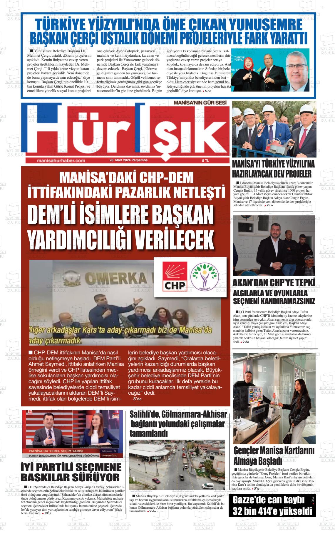 28 Mart 2024 Hür Işık Gazete Manşeti