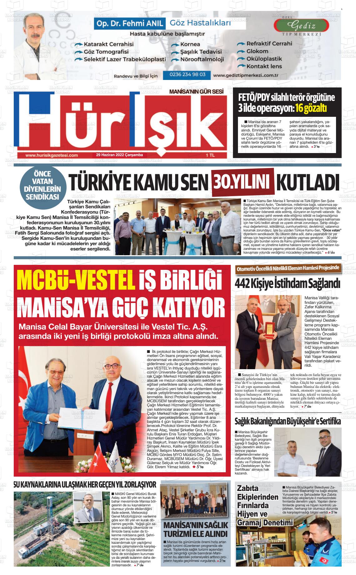 29 Haziran 2022 Hür Işık Gazete Manşeti