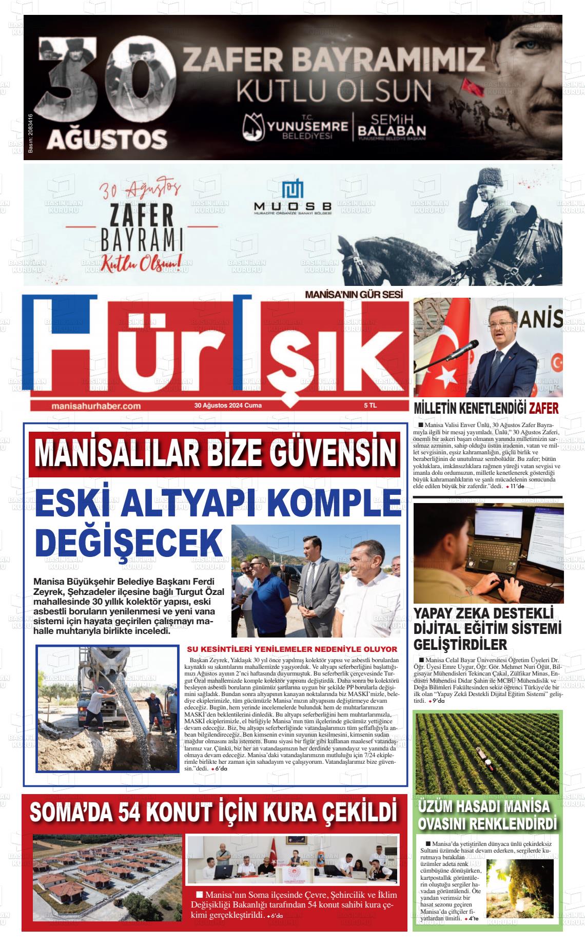 30 Ağustos 2024 Hür Işık Gazete Manşeti