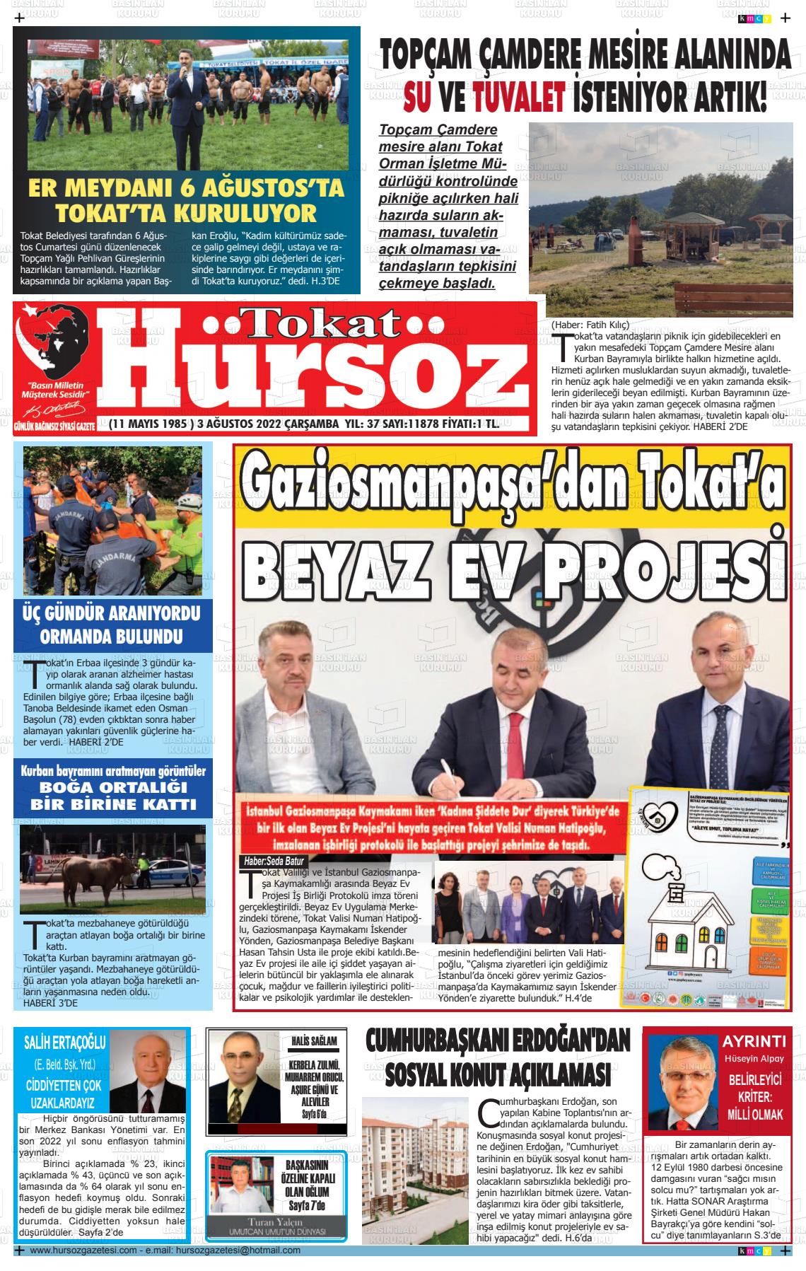 03 Ağustos 2022 Hürsöz Gazete Manşeti