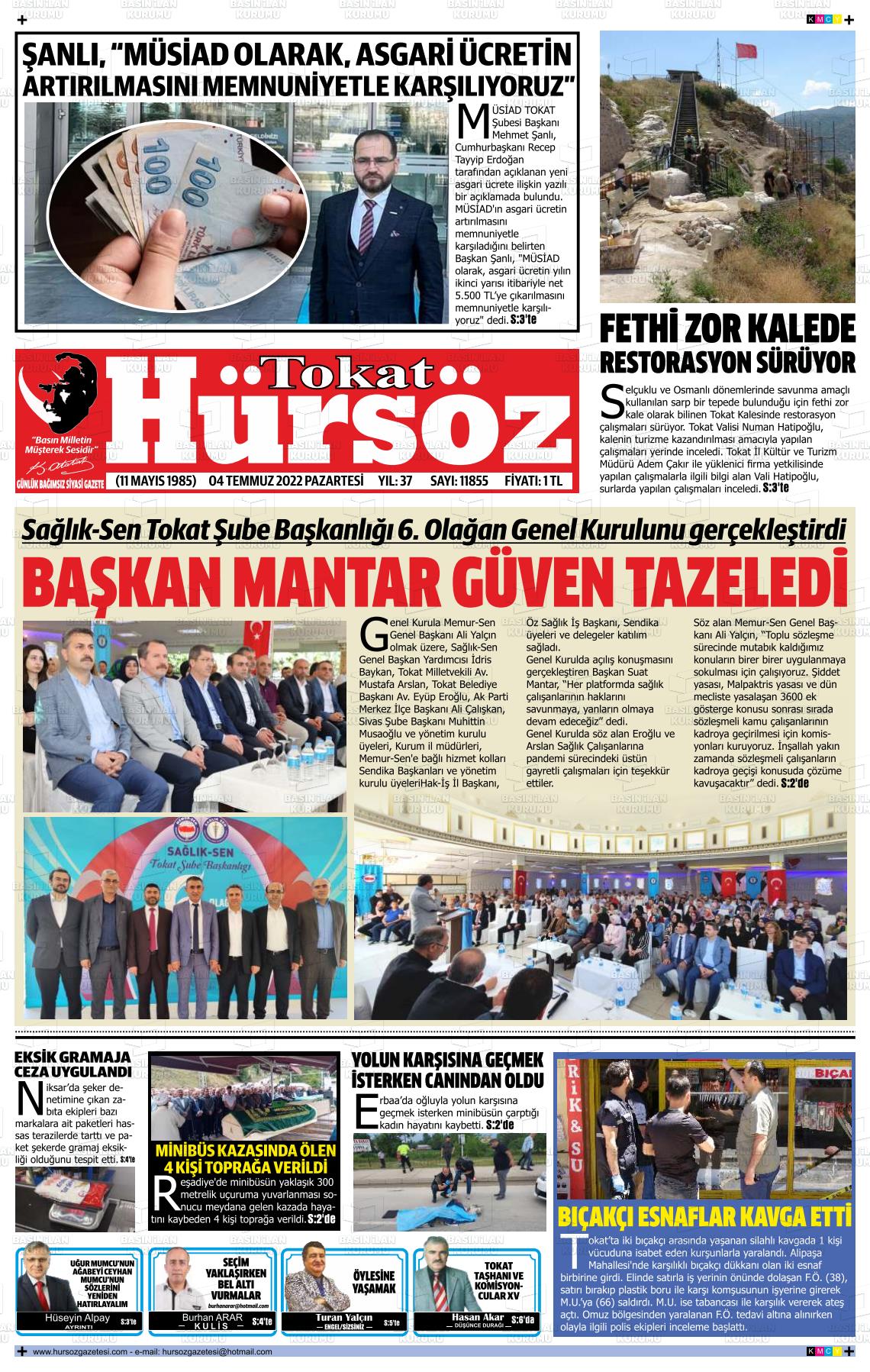 04 Temmuz 2022 Hürsöz Gazete Manşeti