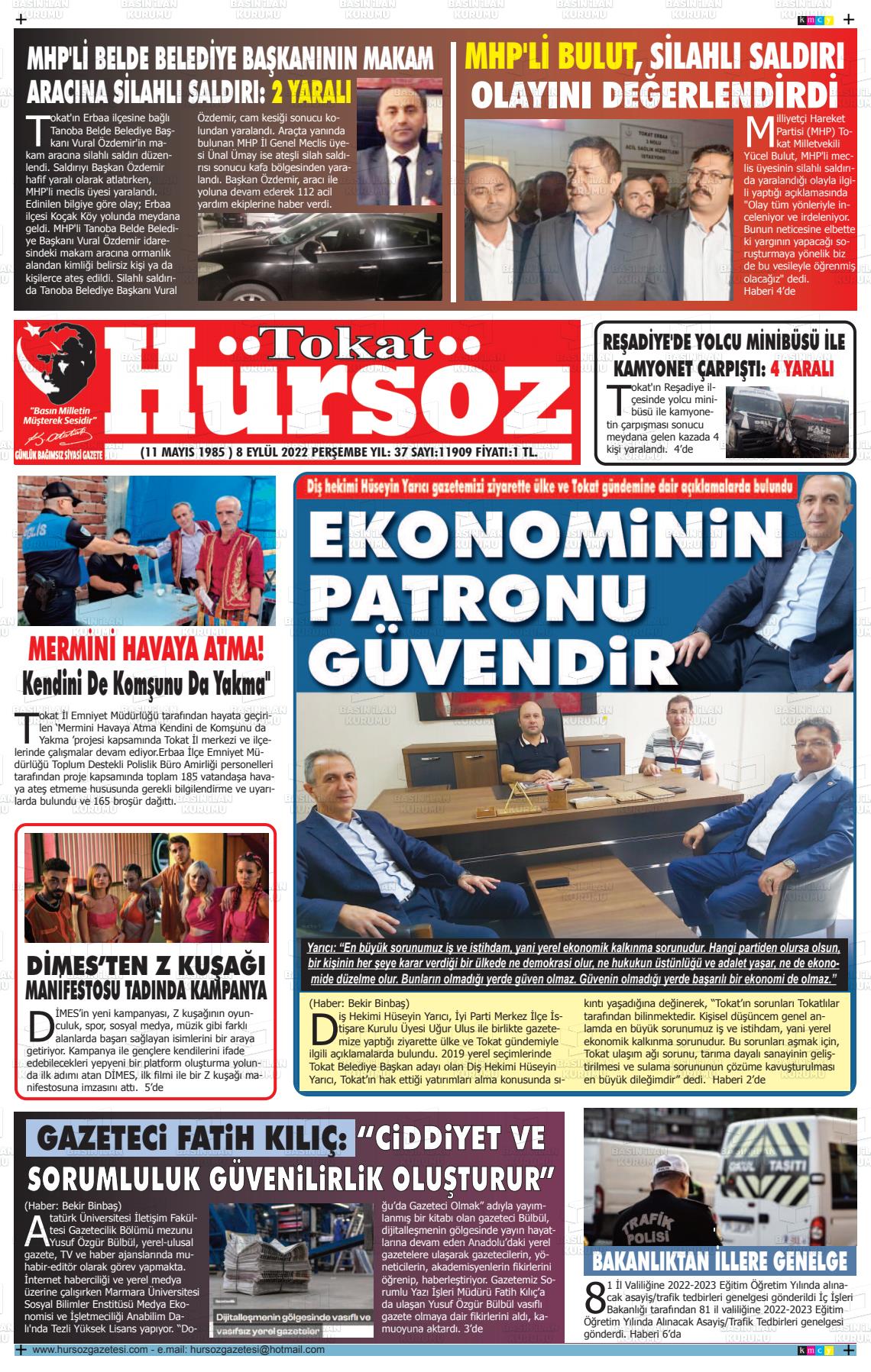 08 Eylül 2022 Hürsöz Gazete Manşeti