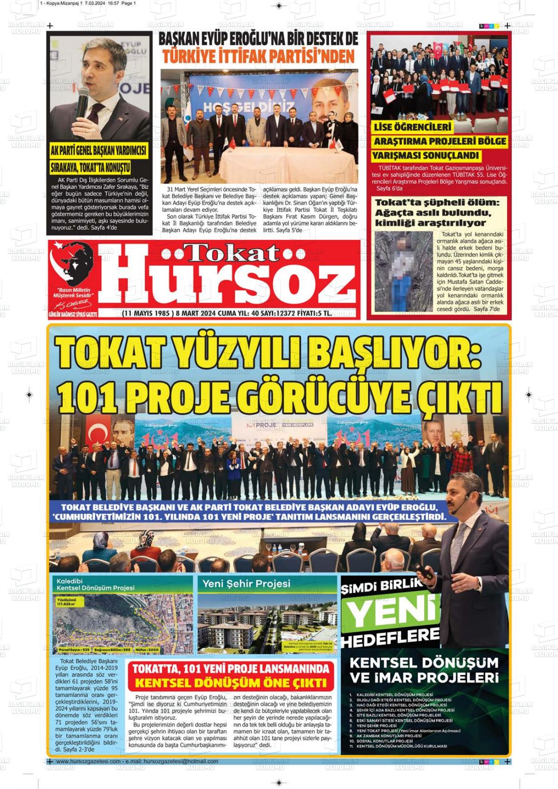 08 Mart 2024 Hürsöz Gazete Manşeti