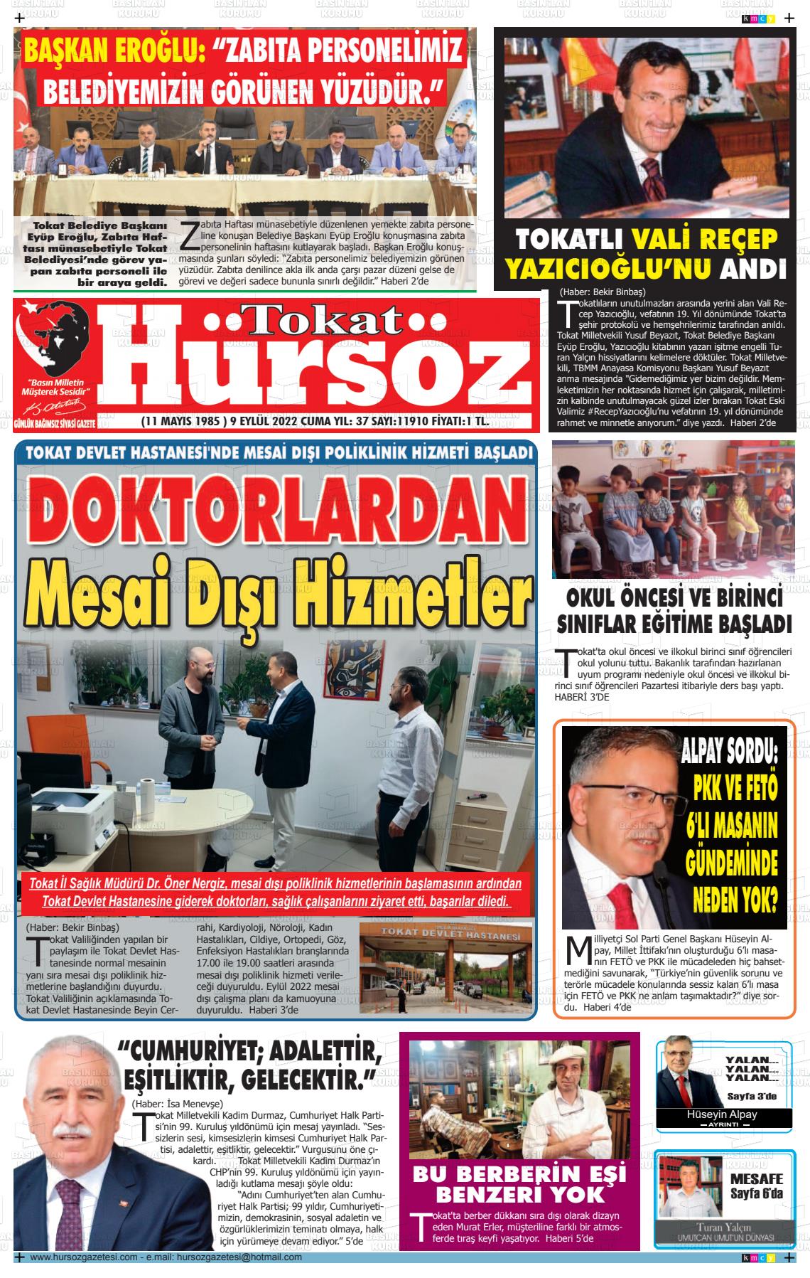 09 Eylül 2022 Hürsöz Gazete Manşeti