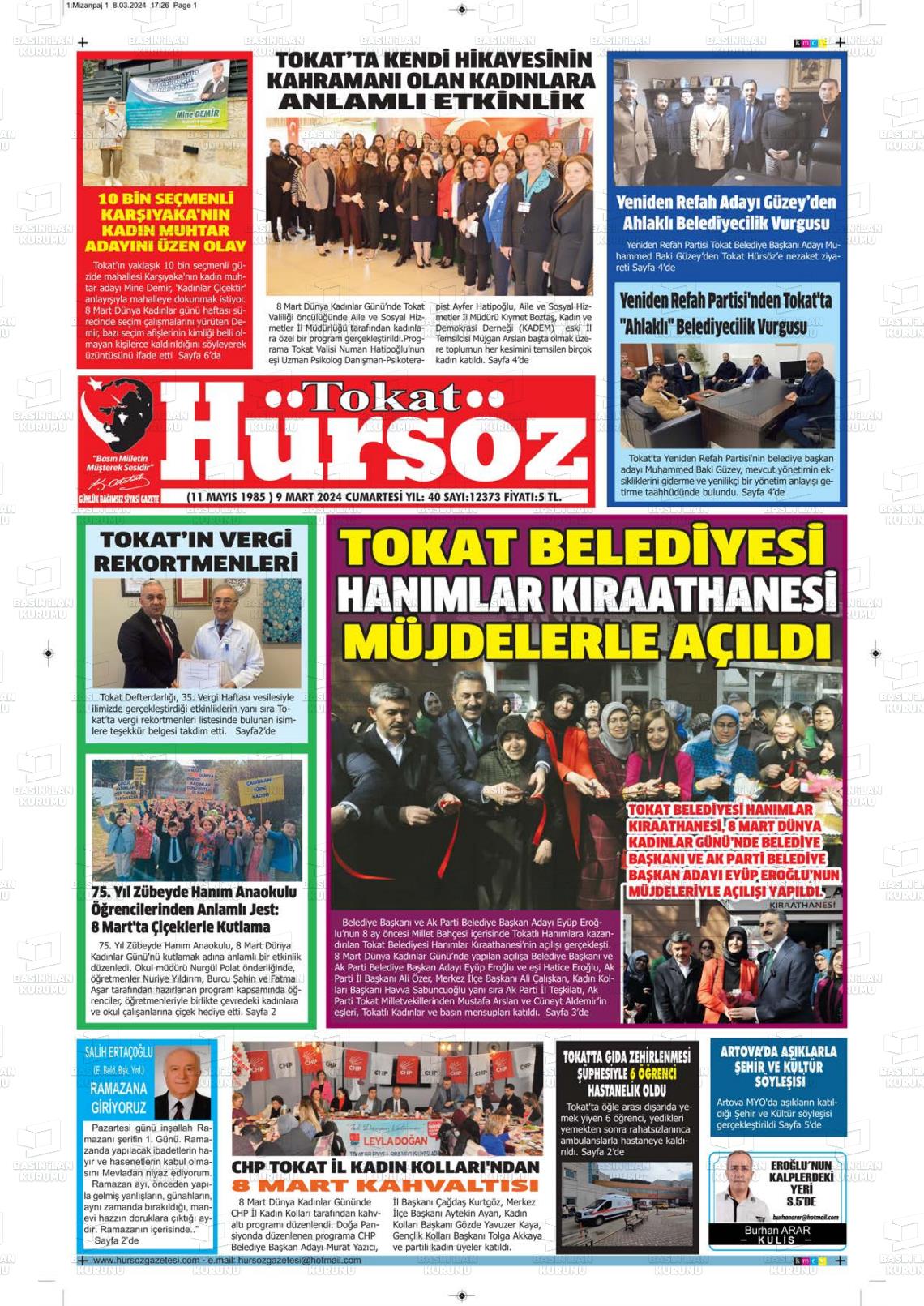 09 Mart 2024 Hürsöz Gazete Manşeti