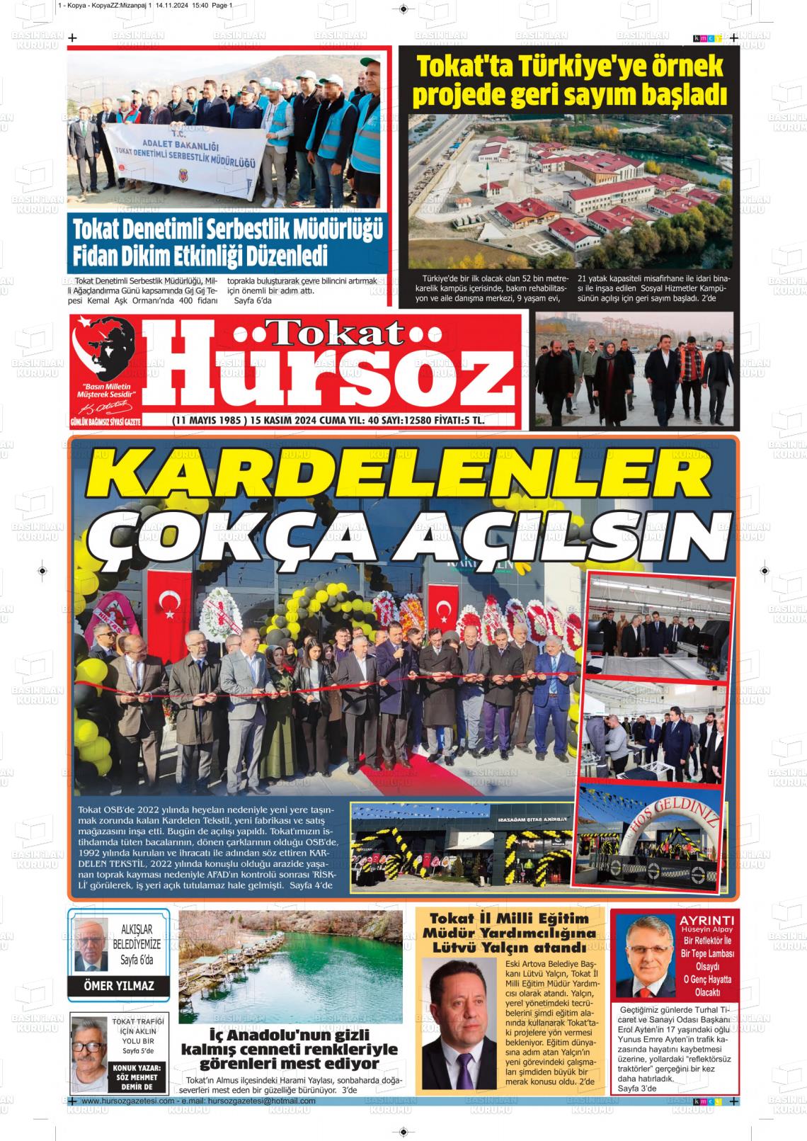 15 Kasım 2024 Hürsöz Gazete Manşeti