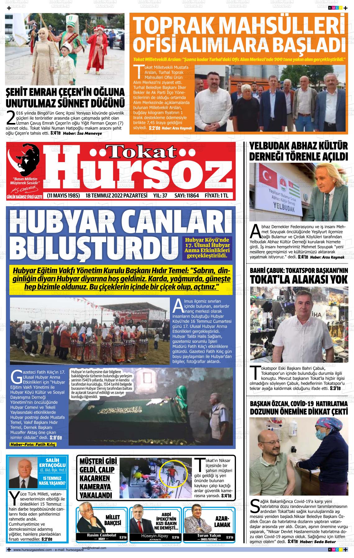 18 Temmuz 2022 Hürsöz Gazete Manşeti