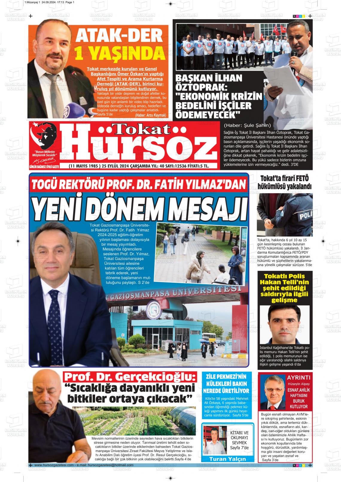 25 Eylül 2024 Hürsöz Gazete Manşeti