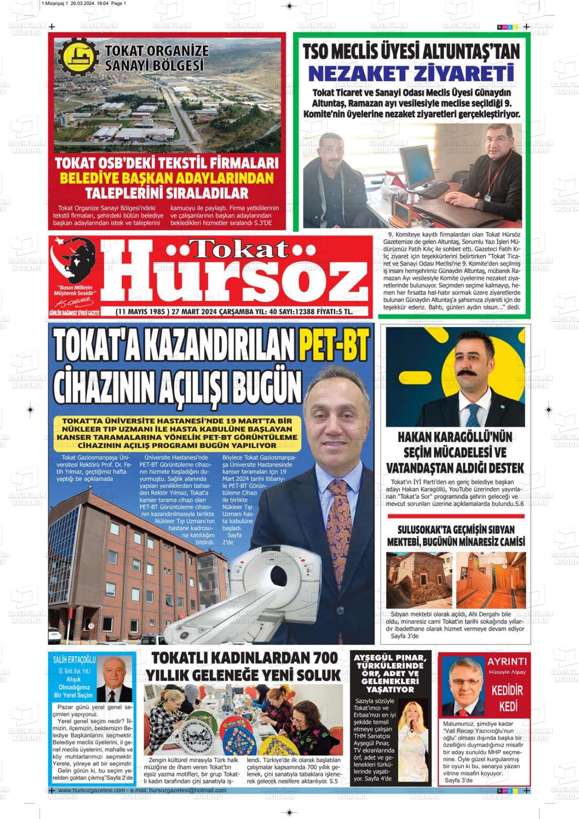 27 Mart 2024 Hürsöz Gazete Manşeti