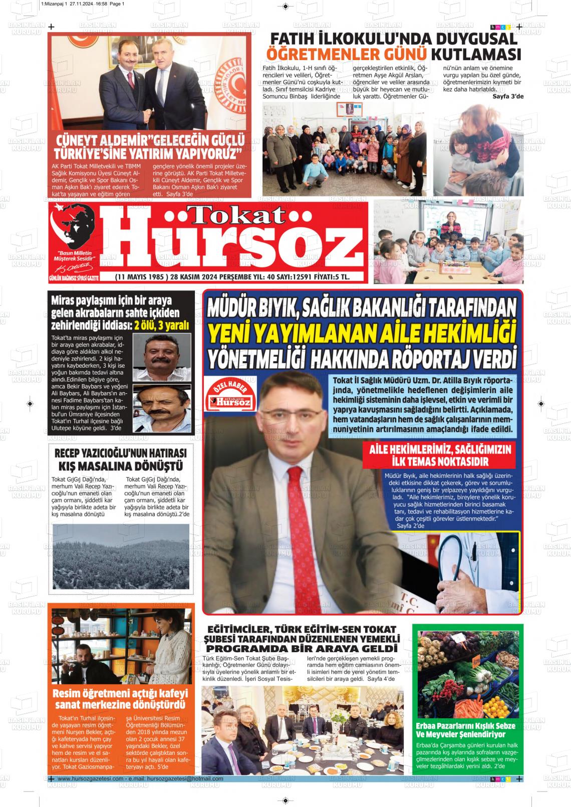 21 Aralık 2024 Hürsöz Gazete Manşeti