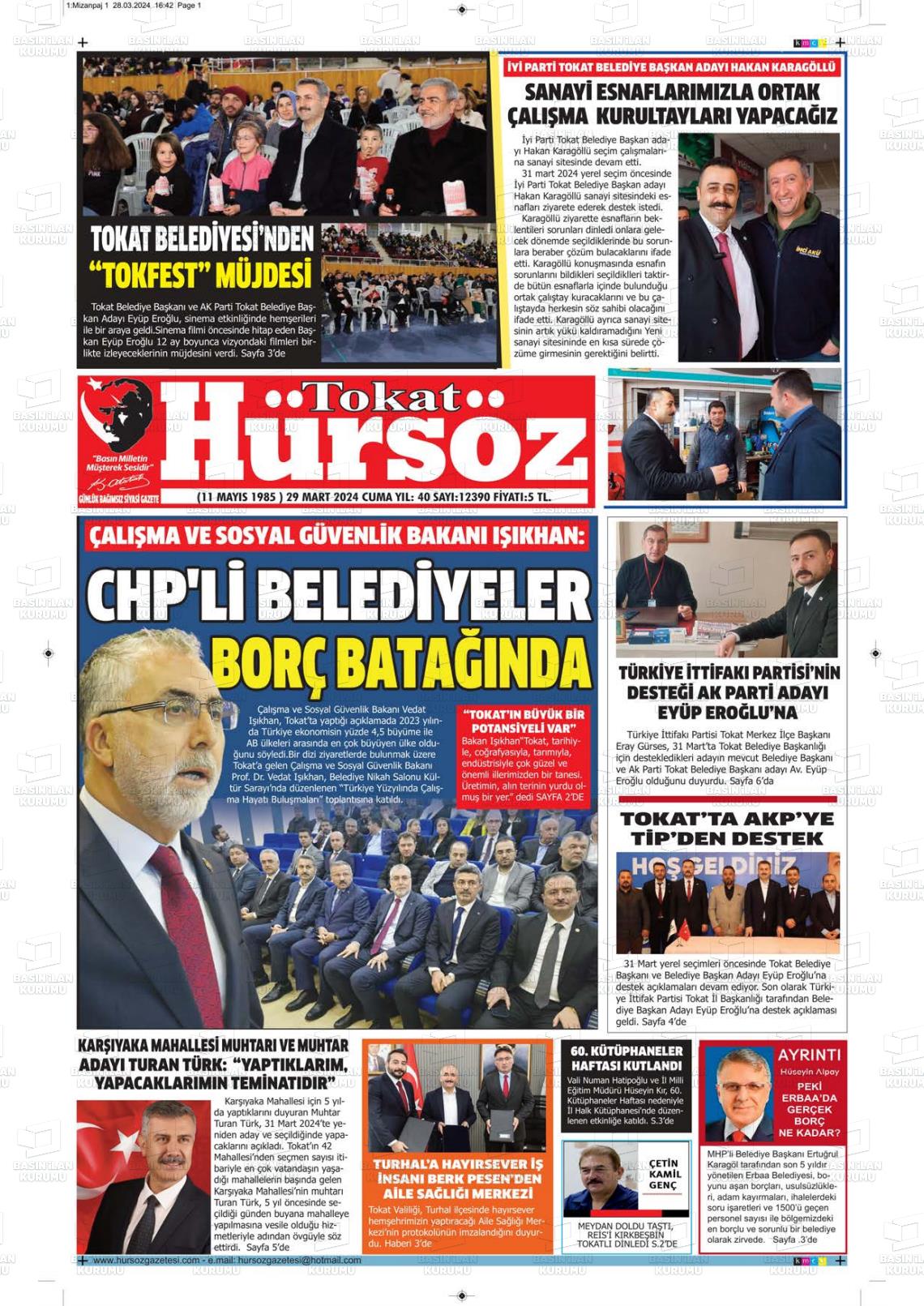 29 Mart 2024 Hürsöz Gazete Manşeti