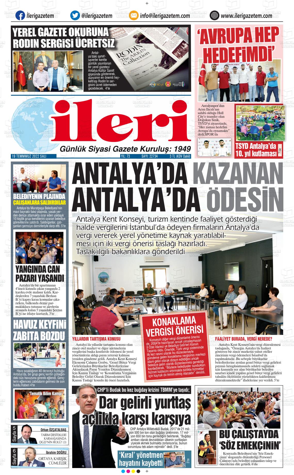 16 Eylül 2022 Antalya İleri Gazetem Gazete Manşeti