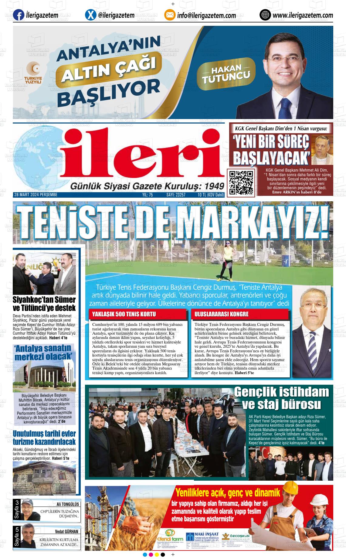 28 Mart 2024 Antalya İleri Gazetem Gazete Manşeti