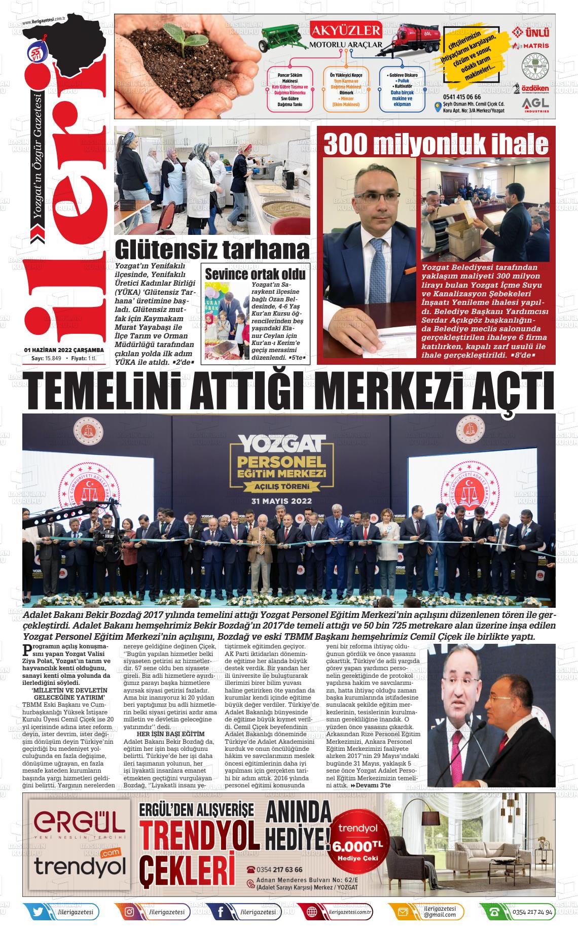 01 Haziran 2022 İleri Gazete Manşeti