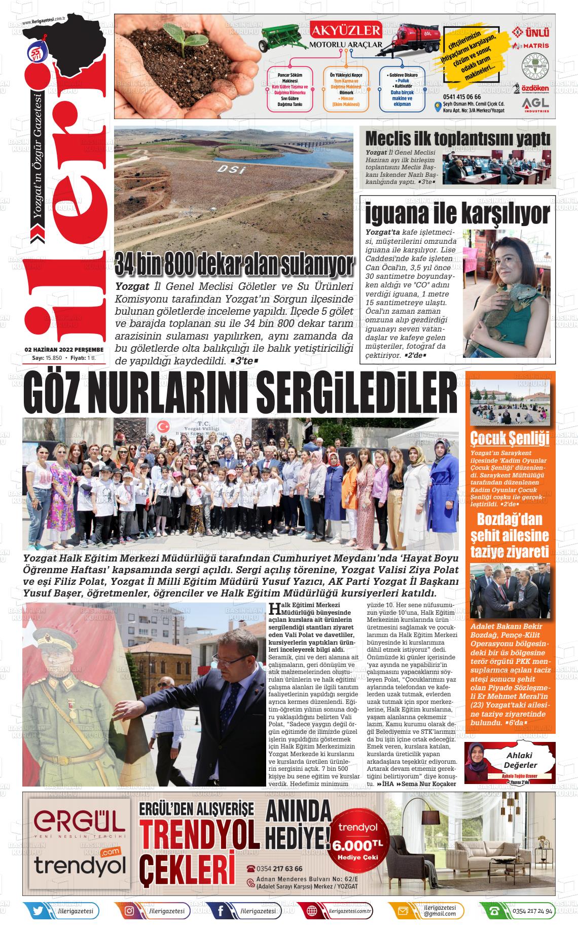 02 Haziran 2022 İleri Gazete Manşeti